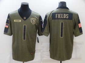 Wholesale Cheap Men\'s Chicago Bears #1 Justin Fields 2021 Olive Salute To Service Limited Stitched Jersey