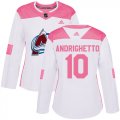 Wholesale Cheap Adidas Avalanche #10 Sven Andrighetto White/Pink Authentic Fashion Women's Stitched NHL Jersey