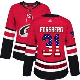 Wholesale Cheap Adidas Hurricanes #31 Anton Forsberg Red Home Authentic USA Flag Women\'s Stitched NHL Jersey