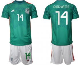 Wholesale Men\'s Mexico #14 Chicharito Green Home Soccer Jersey Suit