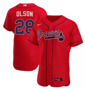 Wholesale Cheap Men\'s Atlanta Braves #28 Matt Olson Red Flex Base Stitched Baseball Jersey