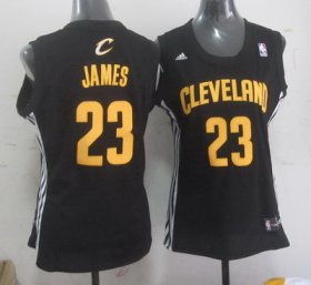 Wholesale Cheap Cleveland Cavaliers #23 LeBron James Black With Gold Womens Jersey