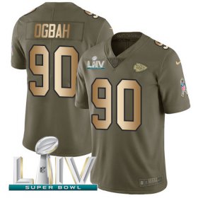 Wholesale Cheap Nike Chiefs #90 Emmanuel Ogbah Olive/Gold Super Bowl LIV 2020 Youth Stitched NFL Limited 2017 Salute To Service Jersey