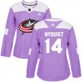 Wholesale Cheap Adidas Blue Jackets #14 Gustav Nyquist Purple Authentic Fights Cancer Women's Stitched NHL Jersey