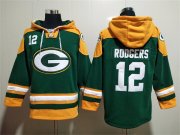 Wholesale Men's Green Bay Packers #12 Aaron Rodgers Green Lace-Up Pullover Hoodie