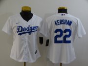 Wholesale Cheap Women's Los Angeles Dodgers #22 Clayton Kershaw White Stitched MLB Cool Base Nike Jersey
