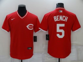 Wholesale Cheap Men\'s Cincinnati Reds #5 Johnny Bench Red Pullover Throwback Nike Jersey