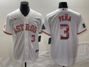 Wholesale Cheap Men's Houston Astros #3 Jeremy Pena Number White Rainbow World Serise Champions Patch Cool Base Stitched Jersey