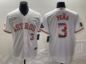 Wholesale Cheap Men\'s Houston Astros #3 Jeremy Pena Number White Rainbow World Serise Champions Patch Cool Base Stitched Jersey