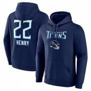 Cheap Men's Tennessee Titans #22 Derrick Henry Navy Team Wordmark Name & Number Pullover Hoodie