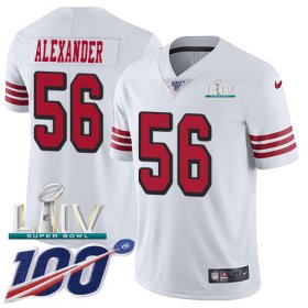 Wholesale Cheap Nike 49ers #56 Kwon Alexander White Super Bowl LIV 2020 Rush Youth Stitched NFL Limited 100th Season Jersey