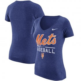 Wholesale Cheap New York Mets Nike Women\'s Practice 1.7 Tri-Blend V-Neck T-Shirt Heathered Royal