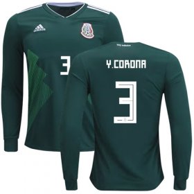 Wholesale Cheap Mexico #3 Y.Corona Home Long Sleeves Soccer Country Jersey
