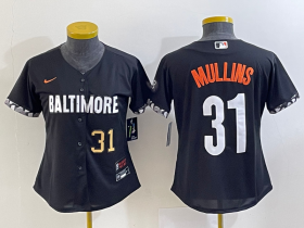 Wholesale Cheap Women\'s Baltimore Orioles #31 Cedric Mullins Number Black 2023 City Connect Cool Base Stitched Jersey