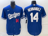 Wholesale Cheap Men's Los Angeles Dodgers #14 Enrique Hernandez Number Blue Stitched Cool Base Nike Jersey