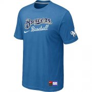 Wholesale Cheap Milwaukee Brewers Nike Short Sleeve Practice MLB T-Shirt Indigo Blue