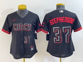 Wholesale Cheap Women\'s Cincinnati Reds #37 Tyler Stephenson Number Black 2023 City Connect Cool Base Stitched Jersey2
