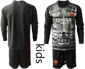 Wholesale Cheap Roma Blank Black Goalkeeper Long Sleeves Kid Soccer Club Jersey