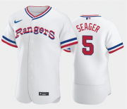 Wholesale Cheap Men's Texas Rangers #5 Corey Seager White Throwback Stitched Flex Base Nike Jersey