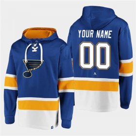 Wholesale Cheap Men\'s St. Louis Blues Active Player Custom Blue Ageless Must-Have Lace-Up Pullover Hoodie