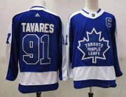 Wholesale Cheap Men's Toronto Maple Leafs #91 John Tavares Royal Blue With C Patch 2021 Retro Stitched NHL Jersey