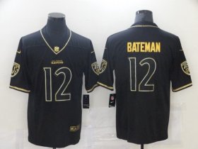 Wholesale Cheap Men\'s Baltimore Ravens #12 Rashod Bateman Black Golden Edition Jersey