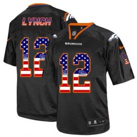 Wholesale Cheap Nike Broncos #12 Paxton Lynch Black Men\'s Stitched NFL Elite USA Flag Fashion Jersey