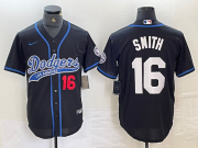 Cheap Men's Los Angeles Dodgers #16 Will Smith Number Black With Patch Cool Base Stitched Baseball Jersey