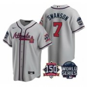 Wholesale Cheap Men Atlanta Braves 7 Dansby Swanson 2021 Gray World Series With 150th Anniversary Patch Cool Base Stitched Jersey