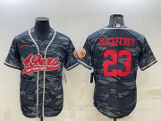 Wholesale Cheap Men's San Francisco 49ers #23 Christian McCaffrey Grey Camo With Patch Cool Base Stitched Baseball Jersey