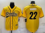 Wholesale Cheap Men's Pittsburgh Steelers #22 Najee Harris Gold With Patch Cool Base Stitched Baseball Jersey