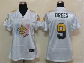 Wholesale Cheap Nike Saints #9 Drew Brees White Women\'s Fem Fan NFL Game Jersey