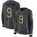 Wholesale Cheap Nike Lions #9 Matthew Stafford Anthracite Salute to Service Women's Stitched NFL Limited Therma Long Sleeve Jersey