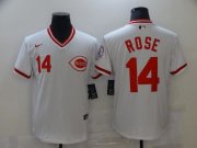 Wholesale Cheap Men's Cincinnati Reds #14 Pete Rose White Mesh Batting Practice Throwback Nike Jersey