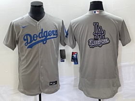 Wholesale Cheap Men\'s Los Angeles Dodgers Gray Team Big Logo Flex Base Stitched Baseball Jersey 1