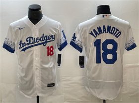 Cheap Men\'s Los Angeles Dodgers #18 Yoshinobu Yamamoto White City Connect Flex Base Stitched Baseball Jersey
