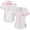 Wholesale Cheap Royals #2 Alcides Escobar White/Pink Fashion Women's Stitched MLB Jersey