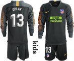 Wholesale Cheap Atletico Madrid #13 Oblak Black Goalkeeper Long Sleeves Kid Soccer Club Jersey