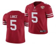 Wholesale Cheap Men's San Francisco 49ers #5 Trey Lance Red 2021 75th Anniversary Vapor Untouchable Limited Stitched NFL Jersey
