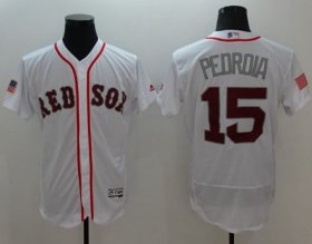 Wholesale Cheap Red Sox #15 Dustin Pedroia White Fashion Stars & Stripes Flexbase Authentic Stitched MLB Jersey