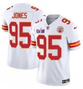 Cheap Men's Kansas City Chiefs #95 Chris Jones White 2024 F.U.S.E. Super Bowl LVIII Patch Vapor Untouchable Limited Football Stitched Jersey