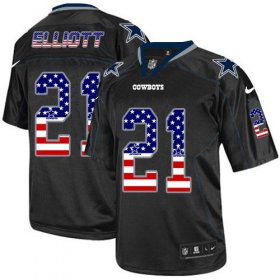 Wholesale Cheap Nike Cowboys #21 Ezekiel Elliott Black Men\'s Stitched NFL Elite USA Flag Fashion Jersey