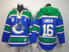 Wholesale Cheap Canucks #16 Trevor Linden Blue Sawyer Hooded Sweatshirt Stitched NHL Jersey