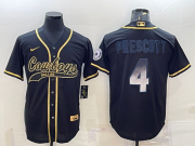 Wholesale Cheap Men's Dallas Cowboys #4 Dak Prescott Black Gold With Patch Smoke Cool Base Stitched Baseball Jersey