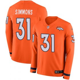 Wholesale Cheap Nike Broncos #31 Justin Simmons Orange Team Color Men\'s Stitched NFL Limited Therma Long Sleeve Jersey