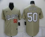 Wholesale Cheap Men's Los Angeles Dodgers #50 Mookie Betts Cream Pinstripe Stitched MLB Cool Base Nike Jersey