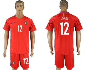 Wholesale Cheap Portugal #12 Lopes Red Goalkeeper Soccer Country Jersey