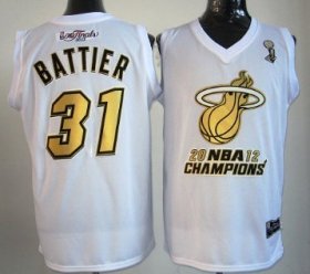 Wholesale Cheap Miami Heat #31 Shane Battier 2012 NBA Finals Champions White With Gold Jersey