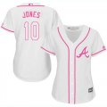 Wholesale Cheap Braves #10 Chipper Jones White/Pink Fashion Women's Stitched MLB Jersey