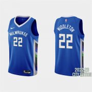 Wholesale Cheap Men's Milwaukee Bucks #22 Khris Middleton 2022-23 City Edition Blue Stitched Basketball Jersey